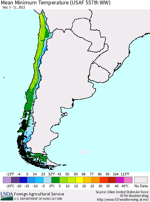Chile Mean Minimum Temperature (USAF 557th WW) Thematic Map For 9/5/2022 - 9/11/2022