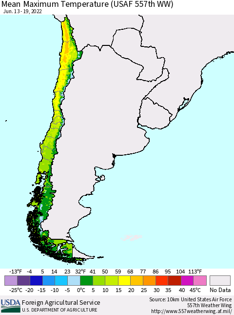 Chile Maximum Temperature (USAF 557th WW) Thematic Map For 6/13/2022 - 6/19/2022