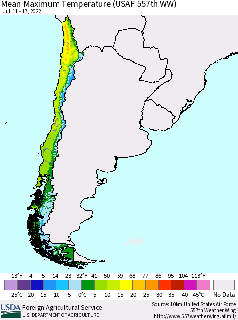 Chile Maximum Temperature (USAF 557th WW) Thematic Map For 7/11/2022 - 7/17/2022