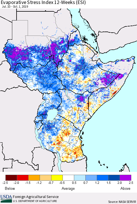 Eastern Africa Evaporative Stress Index (ESI), 12-Weeks Thematic Map For 9/30/2019 - 10/6/2019