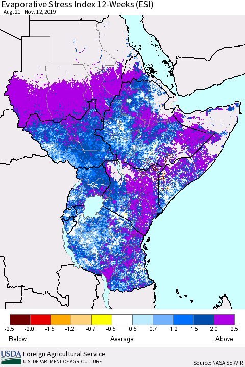Eastern Africa Evaporative Stress Index (ESI), 12-Weeks Thematic Map For 11/11/2019 - 11/17/2019