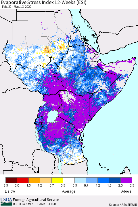 Eastern Africa Evaporative Stress Index (ESI), 12-Weeks Thematic Map For 5/11/2020 - 5/17/2020