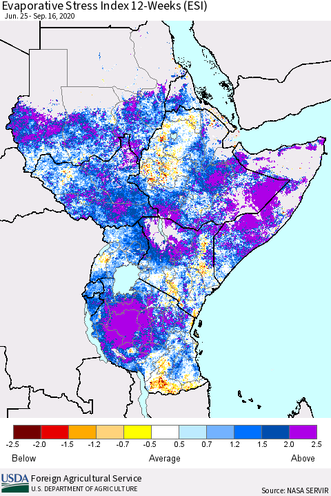 Eastern Africa Evaporative Stress Index (ESI), 12-Weeks Thematic Map For 9/14/2020 - 9/20/2020
