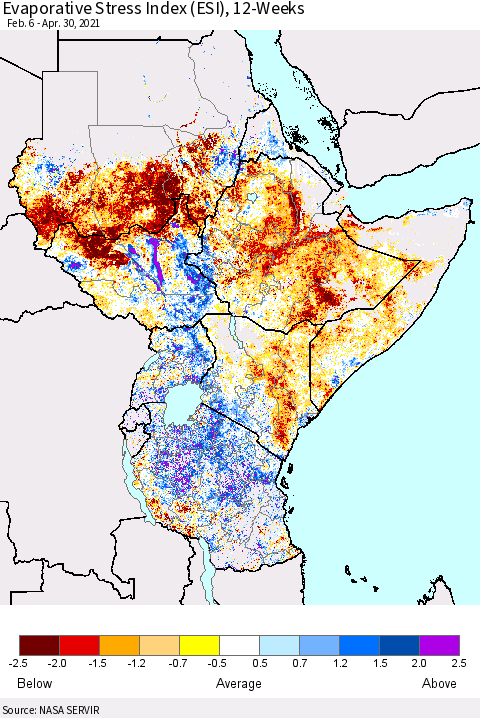 Eastern Africa Evaporative Stress Index (ESI), 12-Weeks Thematic Map For 4/26/2021 - 5/2/2021