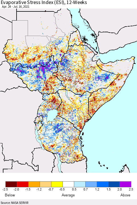 Eastern Africa Evaporative Stress Index (ESI), 12-Weeks Thematic Map For 7/12/2021 - 7/18/2021