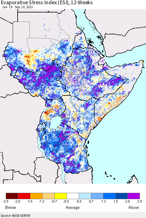 Eastern Africa Evaporative Stress Index (ESI), 12-Weeks Thematic Map For 9/6/2021 - 9/12/2021
