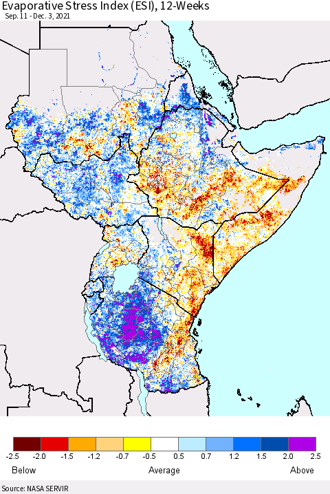 Eastern Africa Evaporative Stress Index 12-Weeks (ESI) Thematic Map For 11/29/2021 - 12/5/2021