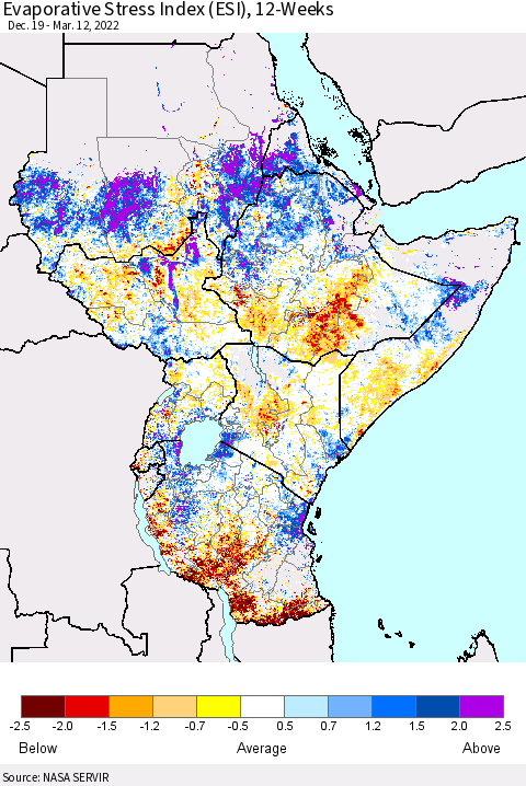 Eastern Africa Evaporative Stress Index (ESI), 12-Weeks Thematic Map For 3/7/2022 - 3/13/2022