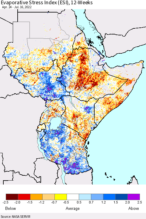 Eastern Africa Evaporative Stress Index (ESI), 12-Weeks Thematic Map For 7/11/2022 - 7/17/2022