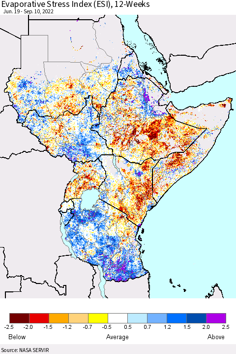 Eastern Africa Evaporative Stress Index (ESI), 12-Weeks Thematic Map For 9/5/2022 - 9/11/2022
