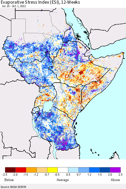 Eastern Africa Evaporative Stress Index (ESI), 12-Weeks Thematic Map For 9/26/2022 - 10/2/2022