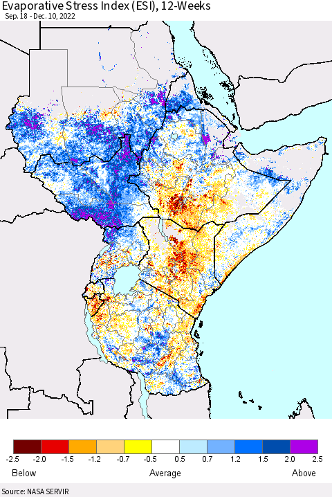 Eastern Africa Evaporative Stress Index (ESI), 12-Weeks Thematic Map For 12/5/2022 - 12/11/2022