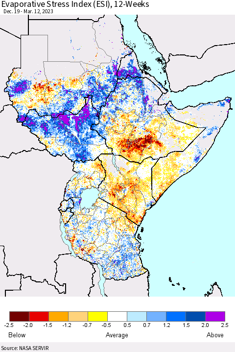 Eastern Africa Evaporative Stress Index (ESI), 12-Weeks Thematic Map For 3/6/2023 - 3/12/2023
