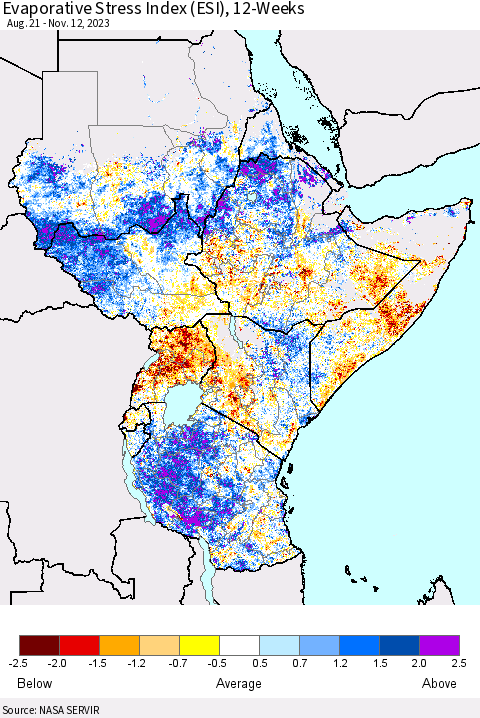 Eastern Africa Evaporative Stress Index (ESI), 12-Weeks Thematic Map For 11/6/2023 - 11/12/2023