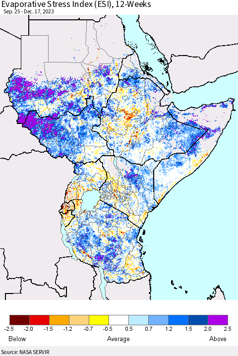 Eastern Africa Evaporative Stress Index (ESI), 12-Weeks Thematic Map For 12/11/2023 - 12/17/2023