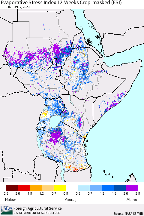 Eastern Africa Evaporative Stress Index (ESI), 12-Weeks over Croplands Thematic Map For 10/5/2020 - 10/11/2020