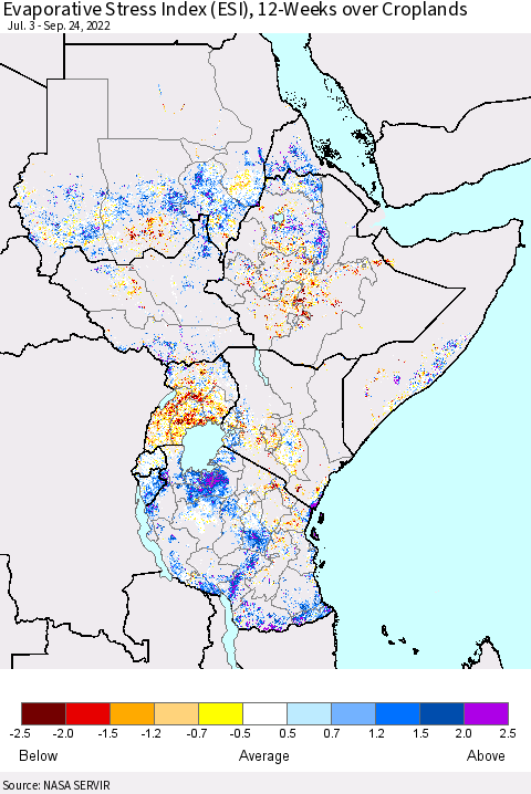 Eastern Africa Evaporative Stress Index (ESI), 12-Weeks over Croplands Thematic Map For 9/19/2022 - 9/25/2022