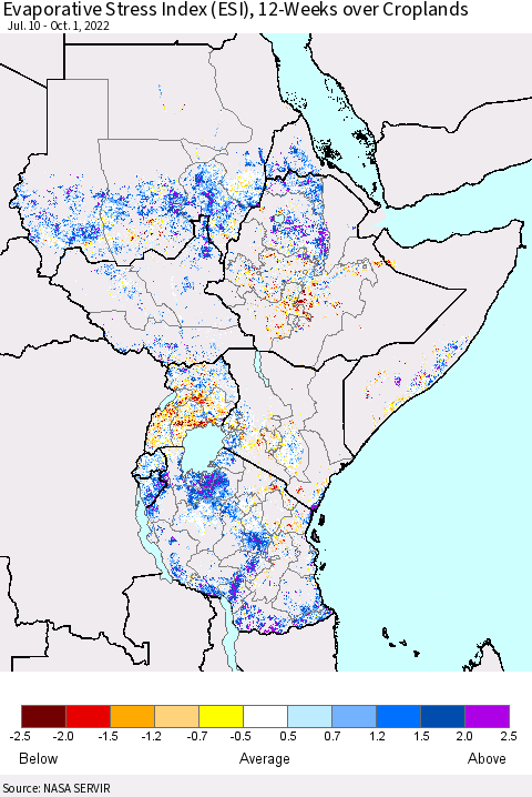 Eastern Africa Evaporative Stress Index (ESI), 12-Weeks over Croplands Thematic Map For 9/26/2022 - 10/2/2022
