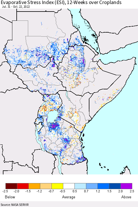 Eastern Africa Evaporative Stress Index (ESI), 12-Weeks over Croplands Thematic Map For 10/17/2022 - 10/23/2022