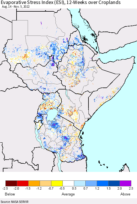 Eastern Africa Evaporative Stress Index (ESI), 12-Weeks over Croplands Thematic Map For 10/31/2022 - 11/6/2022