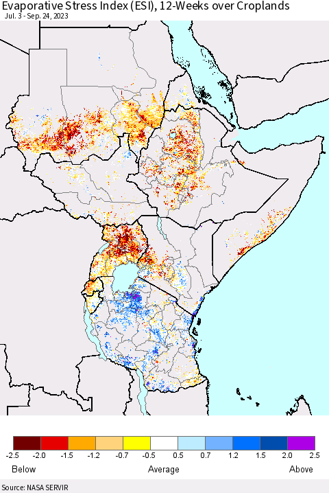 Eastern Africa Evaporative Stress Index (ESI), 12-Weeks over Croplands Thematic Map For 9/18/2023 - 9/24/2023