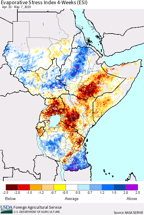Eastern Africa Evaporative Stress Index (ESI), 4-Weeks Thematic Map For 5/6/2019 - 5/12/2019