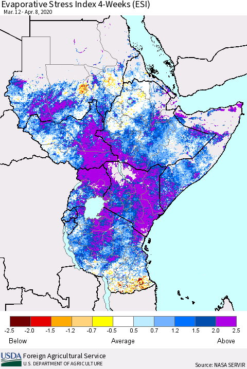 Eastern Africa Evaporative Stress Index (ESI), 4-Weeks Thematic Map For 4/6/2020 - 4/12/2020