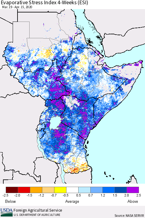 Eastern Africa Evaporative Stress Index (ESI), 4-Weeks Thematic Map For 4/13/2020 - 4/19/2020
