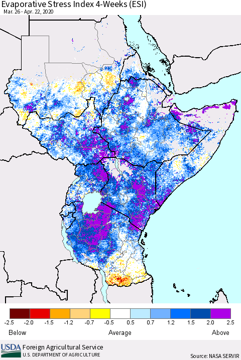 Eastern Africa Evaporative Stress Index (ESI), 4-Weeks Thematic Map For 4/20/2020 - 4/26/2020