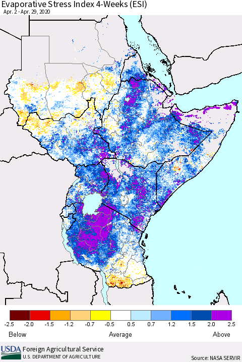 Eastern Africa Evaporative Stress Index (ESI), 4-Weeks Thematic Map For 4/27/2020 - 5/3/2020
