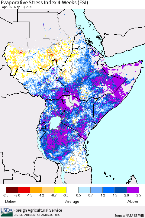 Eastern Africa Evaporative Stress Index (ESI), 4-Weeks Thematic Map For 5/11/2020 - 5/17/2020