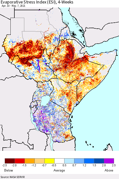 Eastern Africa Evaporative Stress Index (ESI), 4-Weeks Thematic Map For 5/3/2021 - 5/9/2021