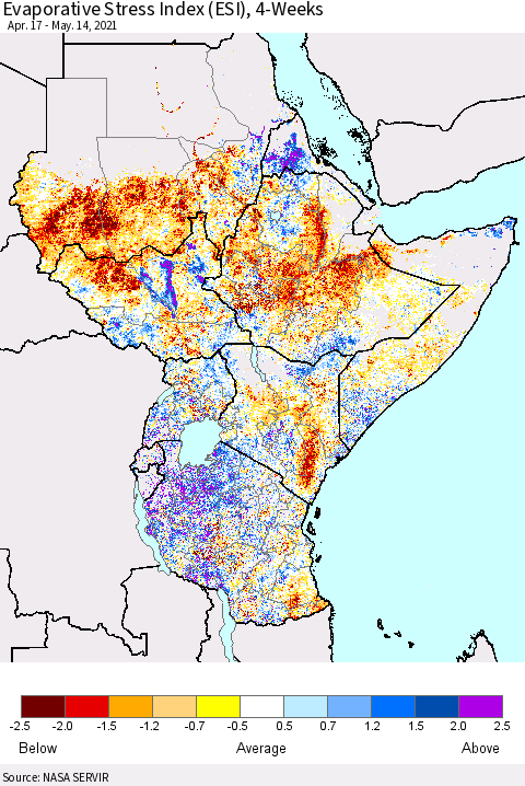 Eastern Africa Evaporative Stress Index (ESI), 4-Weeks Thematic Map For 5/10/2021 - 5/16/2021