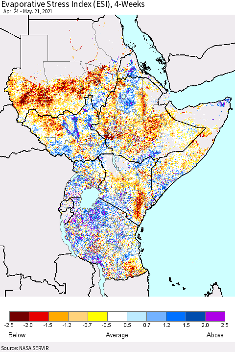 Eastern Africa Evaporative Stress Index (ESI), 4-Weeks Thematic Map For 5/17/2021 - 5/23/2021