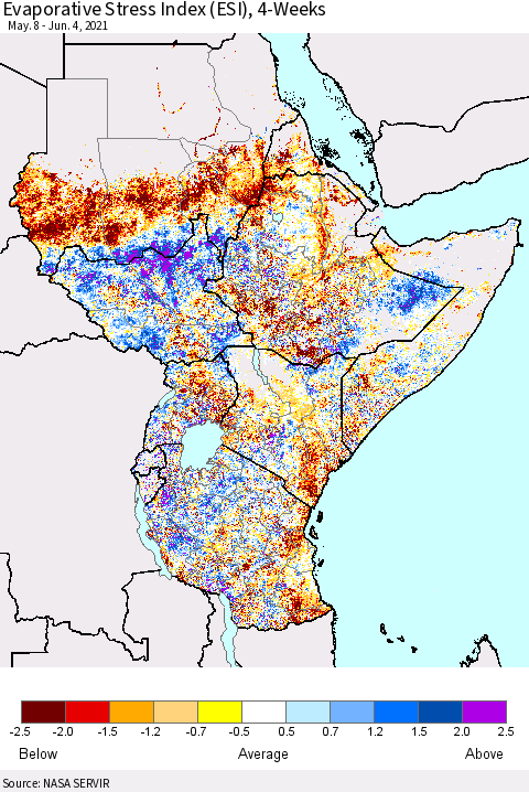Eastern Africa Evaporative Stress Index (ESI), 4-Weeks Thematic Map For 5/31/2021 - 6/6/2021