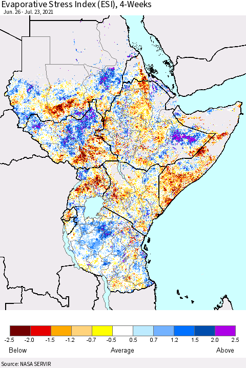Eastern Africa Evaporative Stress Index (ESI), 4-Weeks Thematic Map For 7/19/2021 - 7/25/2021