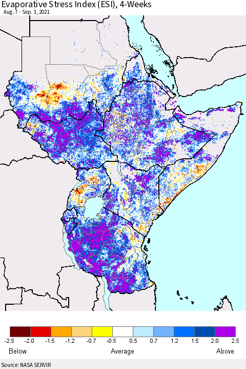Eastern Africa Evaporative Stress Index (ESI), 4-Weeks Thematic Map For 8/30/2021 - 9/5/2021