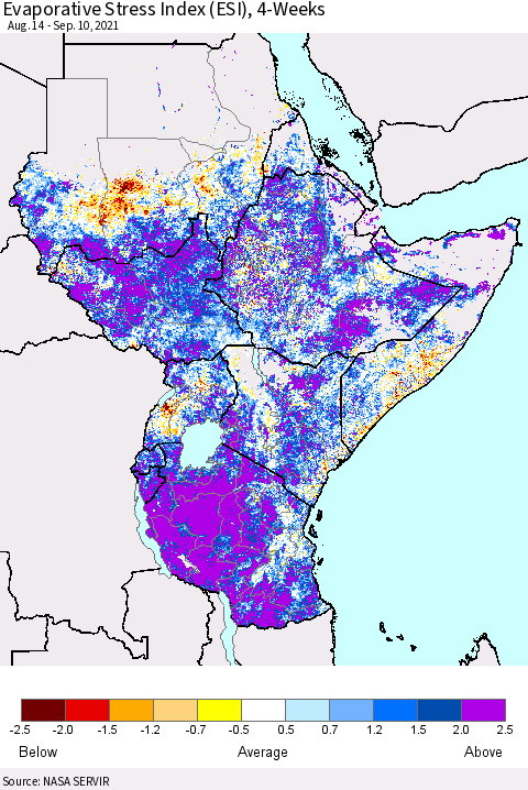 Eastern Africa Evaporative Stress Index (ESI), 4-Weeks Thematic Map For 9/6/2021 - 9/12/2021