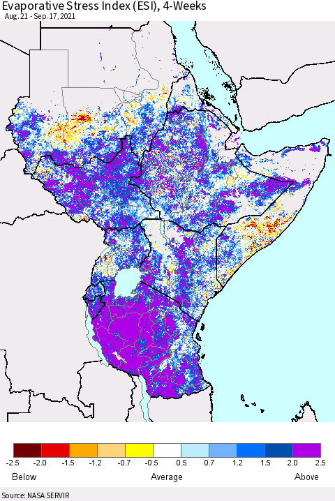 Eastern Africa Evaporative Stress Index (ESI), 4-Weeks Thematic Map For 9/13/2021 - 9/19/2021