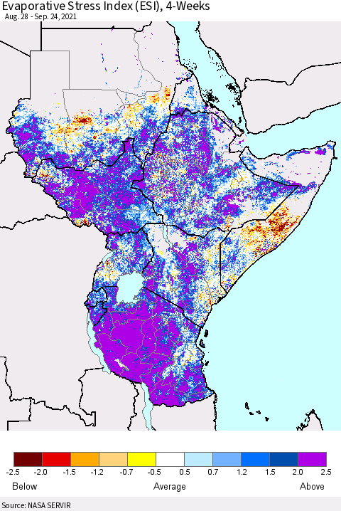 Eastern Africa Evaporative Stress Index (ESI), 4-Weeks Thematic Map For 9/20/2021 - 9/26/2021