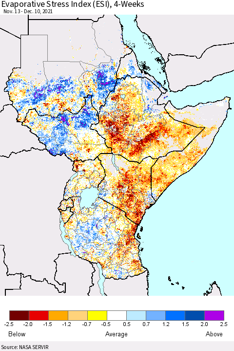 Eastern Africa Evaporative Stress Index (ESI), 4-Weeks Thematic Map For 12/6/2021 - 12/12/2021