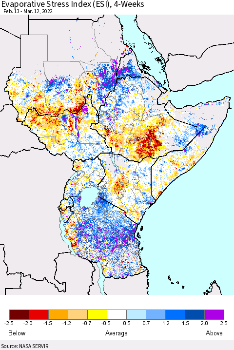 Eastern Africa Evaporative Stress Index (ESI), 4-Weeks Thematic Map For 3/7/2022 - 3/13/2022