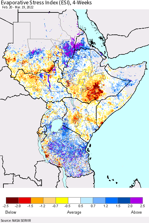 Eastern Africa Evaporative Stress Index (ESI), 4-Weeks Thematic Map For 3/14/2022 - 3/20/2022