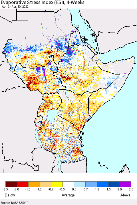 Eastern Africa Evaporative Stress Index (ESI), 4-Weeks Thematic Map For 4/25/2022 - 5/1/2022