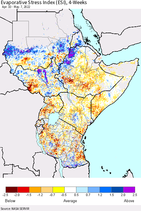 Eastern Africa Evaporative Stress Index (ESI), 4-Weeks Thematic Map For 5/2/2022 - 5/8/2022