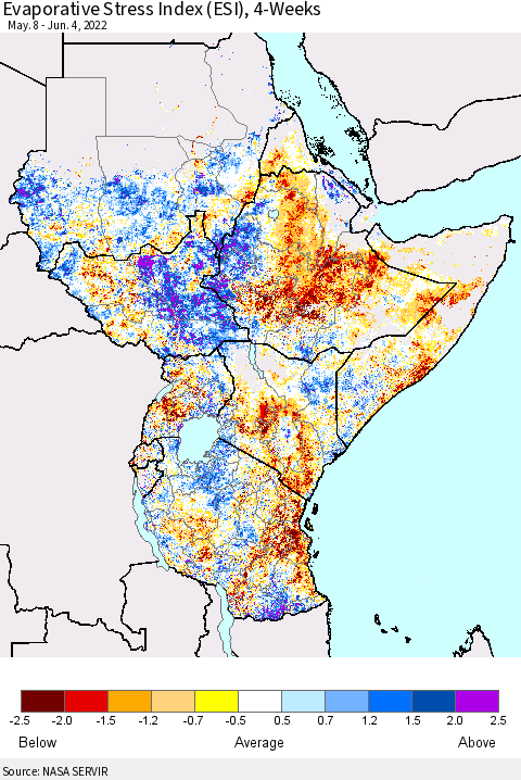Eastern Africa Evaporative Stress Index (ESI), 4-Weeks Thematic Map For 5/30/2022 - 6/5/2022