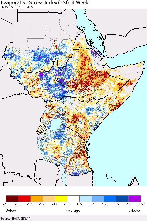 Eastern Africa Evaporative Stress Index (ESI), 4-Weeks Thematic Map For 6/6/2022 - 6/12/2022