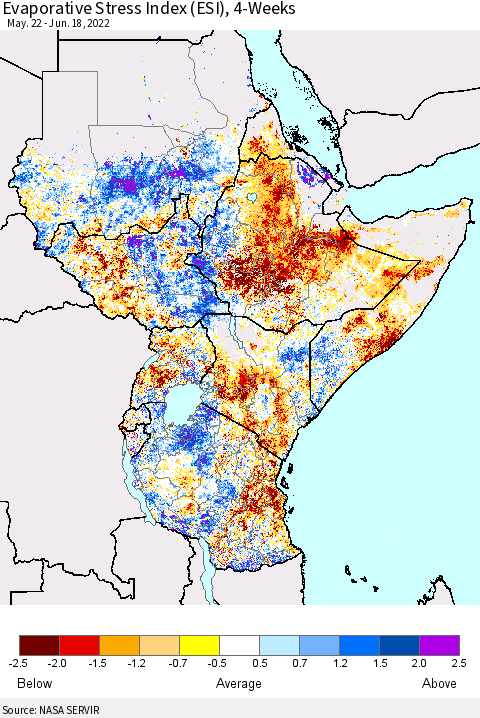 Eastern Africa Evaporative Stress Index (ESI), 4-Weeks Thematic Map For 6/13/2022 - 6/19/2022