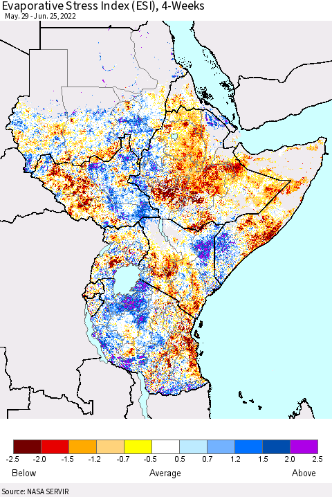 Eastern Africa Evaporative Stress Index (ESI), 4-Weeks Thematic Map For 6/20/2022 - 6/26/2022
