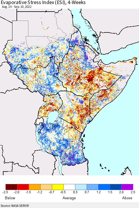 Eastern Africa Evaporative Stress Index (ESI), 4-Weeks Thematic Map For 9/5/2022 - 9/11/2022
